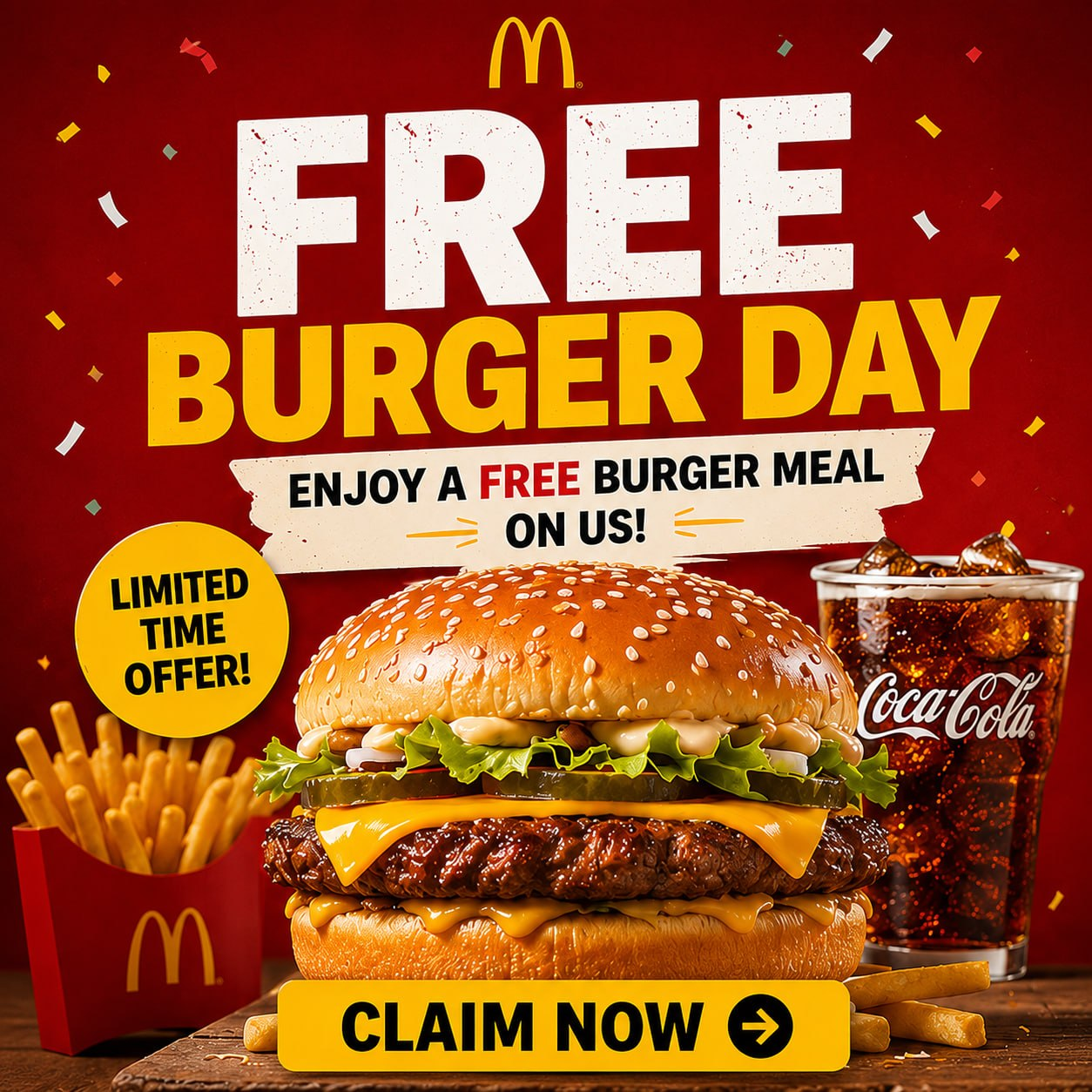 Burger, fries and soft drink